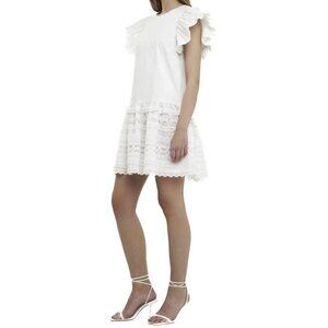 Endless Rose Mixed Media Babydoll Mini Ruffled Eyelet Lace White Size M - NWOT